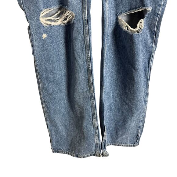 Zara Blue Denim Straight Leg High Rise Distressed Cut Destructed Jeans Size 4 - Picture 5 of 9
